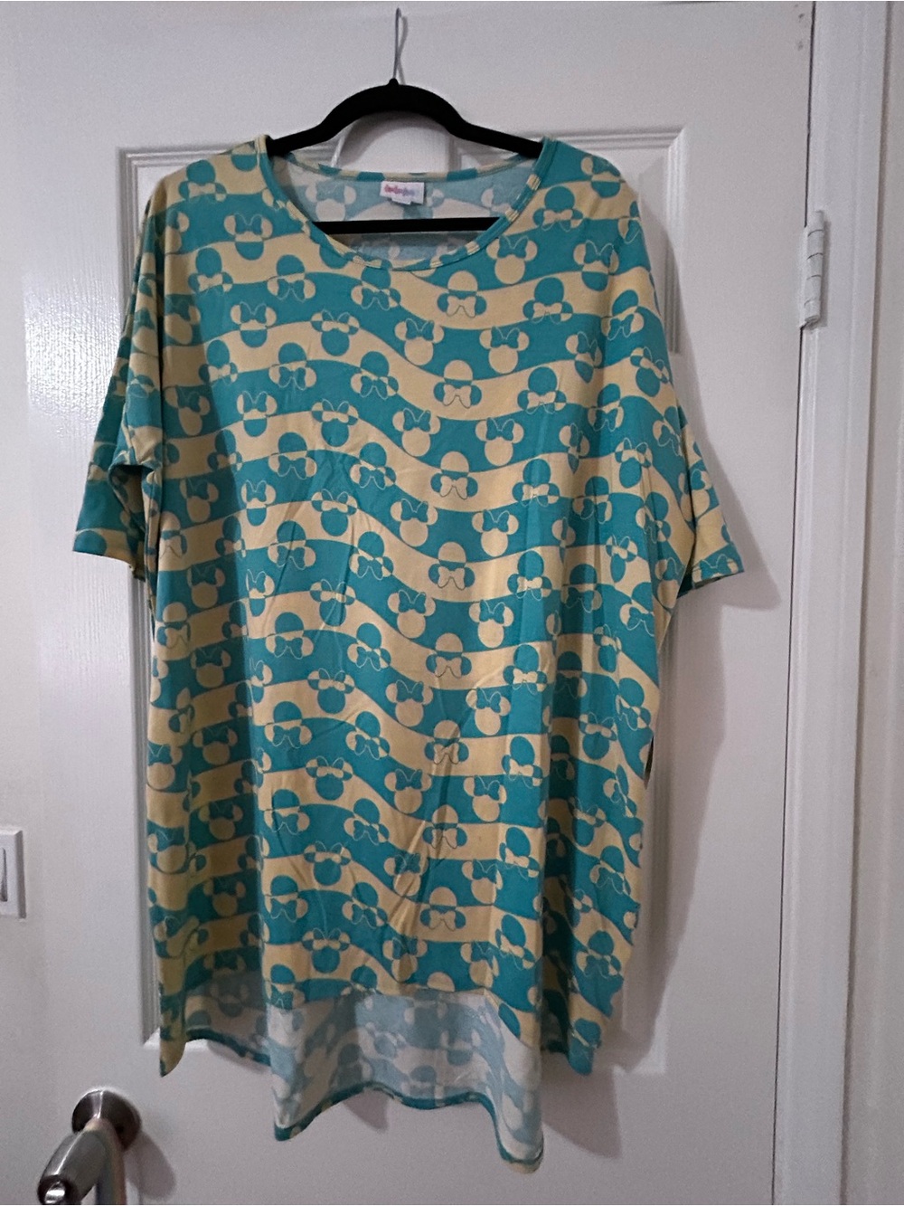 Disney Teal and Cream Short Sleeve Tee with Wavy Mickey Pattern